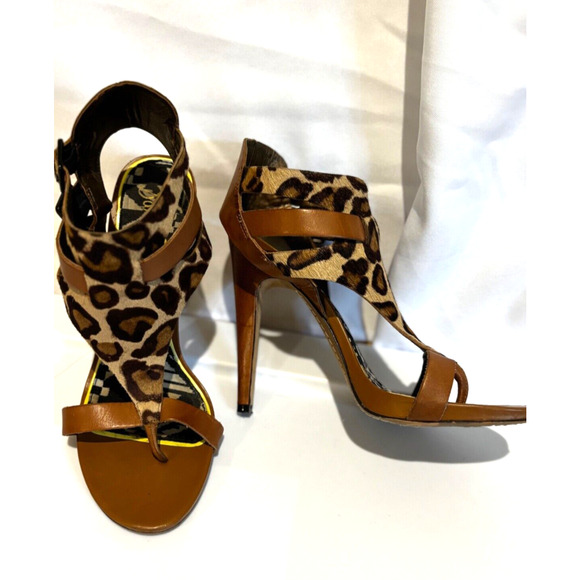 Womens Leopard print straps Buckles Sam Edelman stiletto sz 8 heels statement - Picture 3 of 11